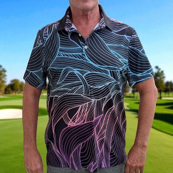 Sunday Swagger Men’s Polo Shirt Size M Black Multicolor Abstract Golf... - Picture 6 of 7